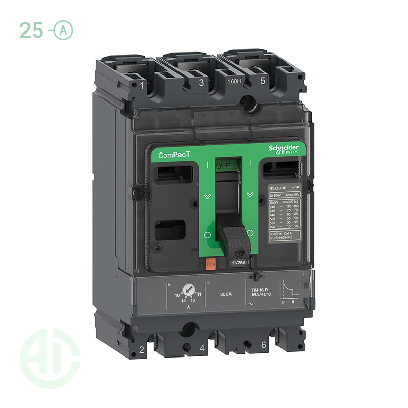 کلید اتوماتیک کامپکت MCCB اشنایدر سری ان اس ایکس 3 پل 25 آمپر NSX C10B3TM025